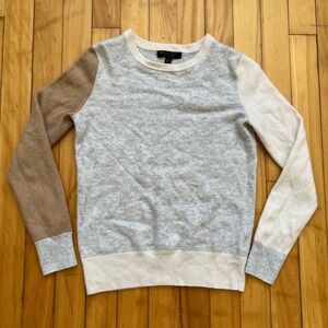 Banana Republic 100% Cashmere Colorblock Crewneck Sweater Gray Tan Petite Small